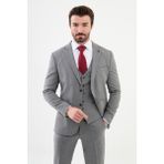 MCR Desenli Gri Slim Fit Mono Yaka Klasik Yün Erkek Takım Elbise - 46 - 6 Drop