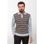 MCR Desenli Gri Slim Fit Polo Yaka Erkek Triko Kazak - XL