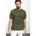 MCR Desenli Haki Oversize Bisiklet Yaka Erkek Triko T-Shirt - XL