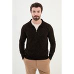 MCR Desenli Kahverengi Slim Fit Fermuarlı Polo Yaka Erkek Triko Kazak