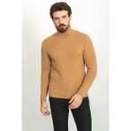 MCR Desenli Kamel Rengi Slim Fit Tam Balıkçı Yaka Yün Erkek Kazak