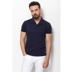 Mcr Desenli Lacivert Renk Slim Fit Apaç Yaka Keten Erkek T-shirt