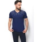 MCR Desenli Lacivert Renk Slim Fit Erkek T-shirt - 2XL
