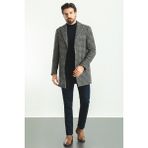 MCR Desenli Lacivert Renk Slim Fit Geniş Yaka Yün Erkek Kaban - 54