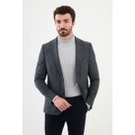 MCR Desenli Lacivert Slim Fit Mono Yaka Klasik Yün Erkek Ceket - 50