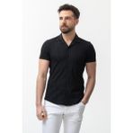 MCR Desenli Siyah Renk Slim Fit Kısa Kollu Apaç Yaka Erkek Gömlek