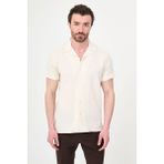 MCR Desenli Slim Fit Apaç Yaka %100 Pamuk Kısa Kollu Erkek Gömlek - Ekru - XL