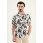 MCR Desenli Slim Fit Apaç Yaka Kısa Kollu Erkek Gömlek - Kahverengi - XL