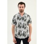 MCR Desenli Slim Fit Apaç Yaka Kısa Kollu Erkek Gömlek - Siyah - XL