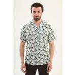 MCR Desenli Slim Fit Apaç Yaka Kısa Kollu Erkek Gömlek - Yeşil