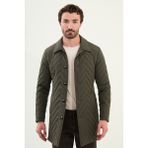 MCR Desenli Slim Fit Erkek Trench Coat Haki Kaşe Malzemeden Üretilmiş Uzun Kol Kapitone Kaban - 54