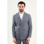 MCR Desenli Slim Fit Geniş Yaka Kruvaze Erkek Takım Elbise - Lacivert - 6 Drop - 46