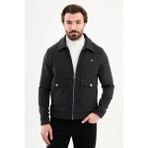 MCR Desenli Slim Fit Gömlek Yaka Fermuarlı Torba Cep Erkek Mont - 48 - Siyah