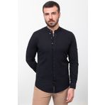 Mcr Desenli Slim Fit Hakim Yaka Uzun Kollu Keten Erkek Gömlek Siyah - 37780.23y
