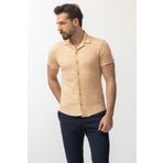 Mcr Desenli Slim Fit Kısa Kollu Apaç Yaka Erkek Gömlek Bej - 37565.22y