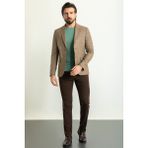 MCR Desenli Slim Fit Mono Yaka Keten Erkek Ceket - 50 - Kahverengi
