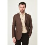 MCR Desenli Slim Fit Mono Yaka Keten Erkek Ceket - 54 - Kahverengi