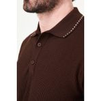 MCR Desenli Slim Fit Polo Yaka Düğmeli Erkek Triko T-Shirt - Kahverengi