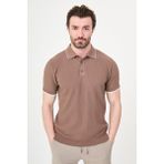 MCR Desenli Slim Fit Polo Yaka Düğmeli Erkek Triko T-Shirt - Sütlü Kahve - 2XL