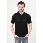 MCR Desenli Slim Fit Polo Yaka Erkek Triko T-Shirt - Siyah - XL