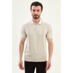 MCR Desenli Slim Fit Polo Yaka Fermuarlı Erkek Triko T-Shirt - Bej - XL