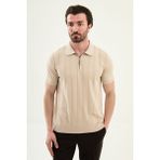 MCR Desenli Slim Fit Polo Yaka Fermuarlı Erkek Triko T-Shirt - Bej