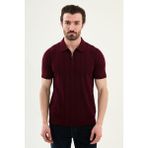 MCR Desenli Slim Fit Polo Yaka Fermuarlı Erkek Triko T-Shirt - Bordo - 2XL