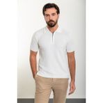 MCR Desenli Slim Fit Polo Yaka Fermuarlı Erkek Triko T-Shirt - Ekru - 2XL