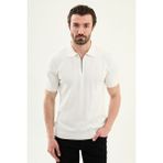 MCR Desenli Slim Fit Polo Yaka Fermuarlı Erkek Triko T-Shirt - Ekru - XL