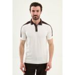 MCR Desenli Slim Fit Polo Yaka Fermuarlı Erkek Triko T-Shirt - Ekru