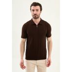 MCR Desenli Slim Fit Polo Yaka Fermuarlı Erkek Triko T-Shirt - Kahverengi - XL