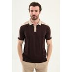 MCR Desenli Slim Fit Polo Yaka Fermuarlı Erkek Triko T-Shirt - Kahverengi