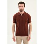 MCR Desenli Slim Fit Polo Yaka Fermuarlı Erkek Triko T-Shirt - Kiremit - 2XL