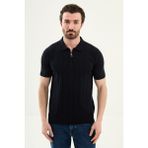 MCR Desenli Slim Fit Polo Yaka Fermuarlı Erkek Triko T-Shirt - Lacivert