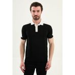 MCR Desenli Slim Fit Polo Yaka Fermuarlı Erkek Triko T-Shirt - Siyah - XL