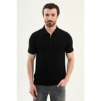 MCR Desenli Slim Fit Polo Yaka Fermuarlı Erkek Triko T-Shirt - Siyah
