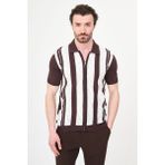 MCR Desenli Slim Fit Polo Yaka Fermuarlı Kısa Kol Erkek Triko T-Shirt - Kahverengi