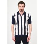 MCR Desenli Slim Fit Polo Yaka Fermuarlı Kısa Kol Erkek Triko T-Shirt - Lacivert - XL