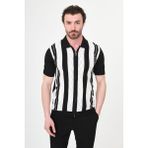 MCR Desenli Slim Fit Polo Yaka Fermuarlı Kısa Kol Erkek Triko T-Shirt - Siyah