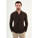 MCR Desenli Slim Fit Uzun Kollu Erkek Gömlek - Kahverengi