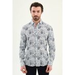 MCR Desenli Slim Fit Uzun Kollu Erkek Gömlek - Lacivert - 2XL