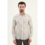 MCR Desenli Slim Fit Uzun Kollu Erkek Gömlek - Vizon