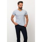 MCR Desenli Slim Fit V Yaka Basic Erkek T-Shirt - Mavi - 2XL