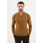 MCR Dokulu Kamel Rengi Slim Fit Fermuarlı Yarım Balıkçı Yaka Erkek Triko Kazak