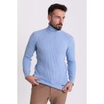 MCR Dokulu Mavi Renk Slim Fit Tam Balıkçı Yaka Erkek Kazak - 2XL