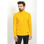 MCR Dokulu Sarı Renk Slim Fit Tam Balıkçı Yaka Erkek Kazak - 2XL
