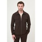 MCR Dokulu Slim Fit Gömlek Yaka Mevsimlik Erkek Mont - Kahverengi - 50