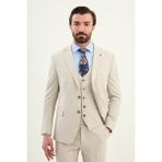 MCR Dokulu Slim Fit Mono Yaka Erkek Takım Elbise - Bej - 6 Drop - 50