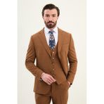 MCR Dokulu Slim Fit Mono Yaka Erkek Takım Elbise - Kamel - 6 Drop - 54