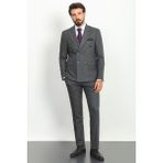 MCR Düz Antrasit Rengi Slim Fit Geniş Yaka Kruvaze Yün Erkek Takım Elbise - 48 - 6 Drop